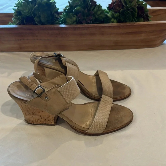 Eileen Fisher Plex Mid Block heel heels Cork Sandal Tan shoes Leather Women's 10 - Picture 2 of 8